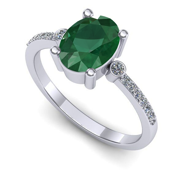 Inel de logodna din aur alb cu smarald
