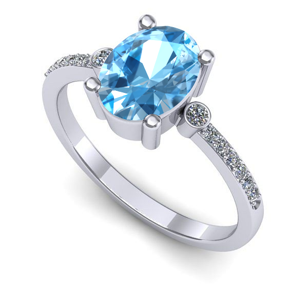 Inel logodna din aur alb cu topaz blue