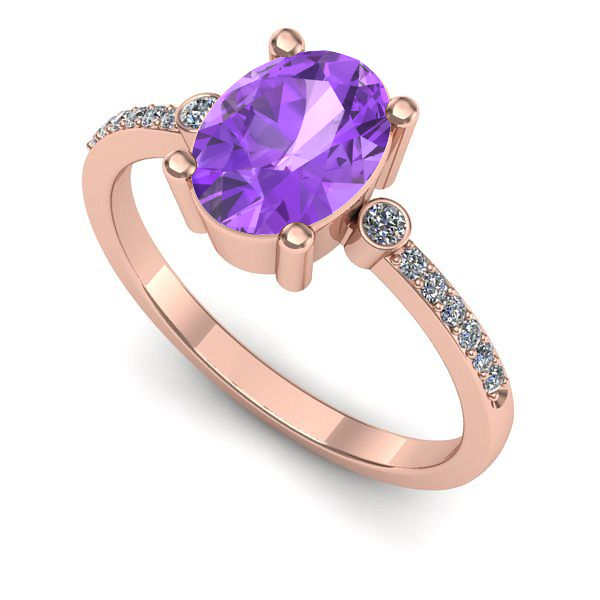 Inel de logodna din aur roz cu ametist
