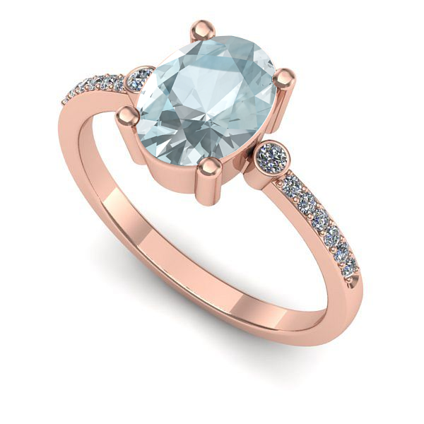 Inel din aur roz cu aquamarin