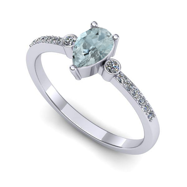 Inel logodna din aur alb cu aquamarin