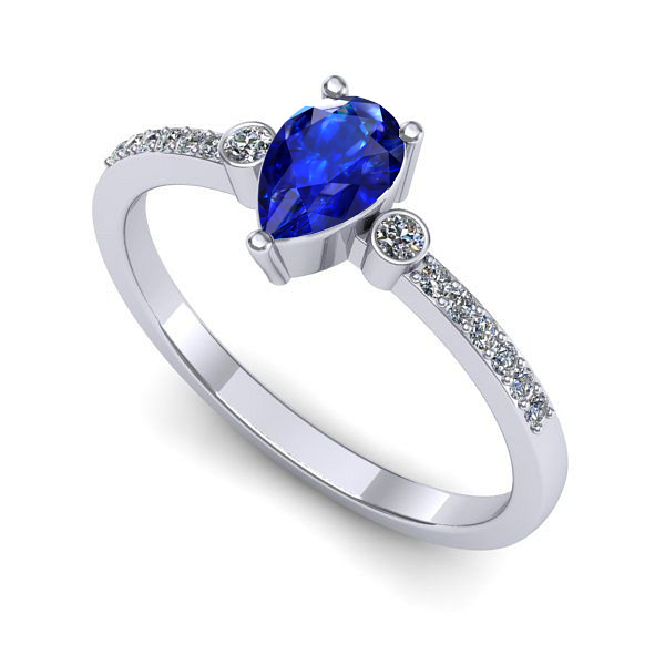 Inel logodna din aur alb cu safir