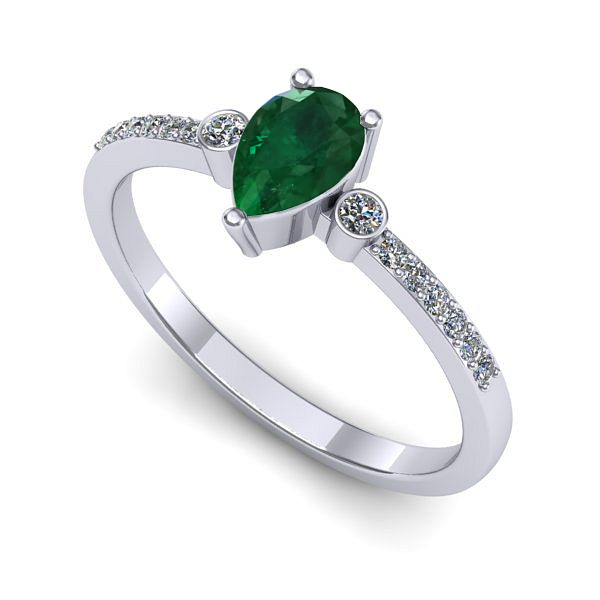Inel de logodna din aur alb cu smarald