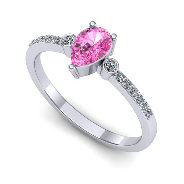 Inel de logodna din aur alb cu safir roz