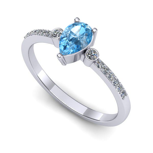 Inel din aur alb cu topaz blue