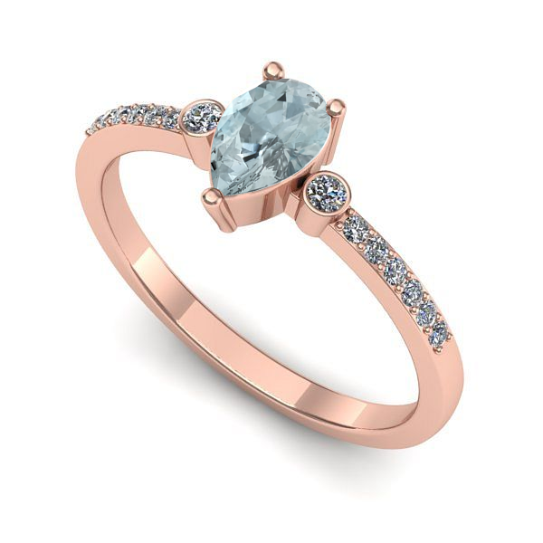 Inel de logodna din aur roz cu aquamarin