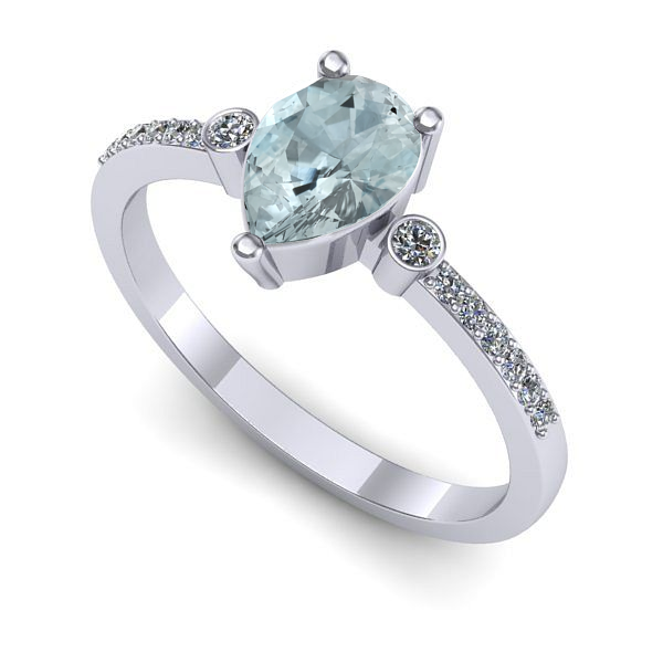 Inel logodna din aur alb cu aquamarin
