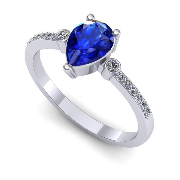 Inel de logodna din aur alb cu safir