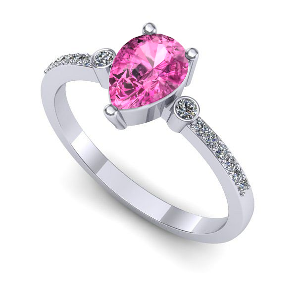 Inel logodna din aur alb cu safir roz