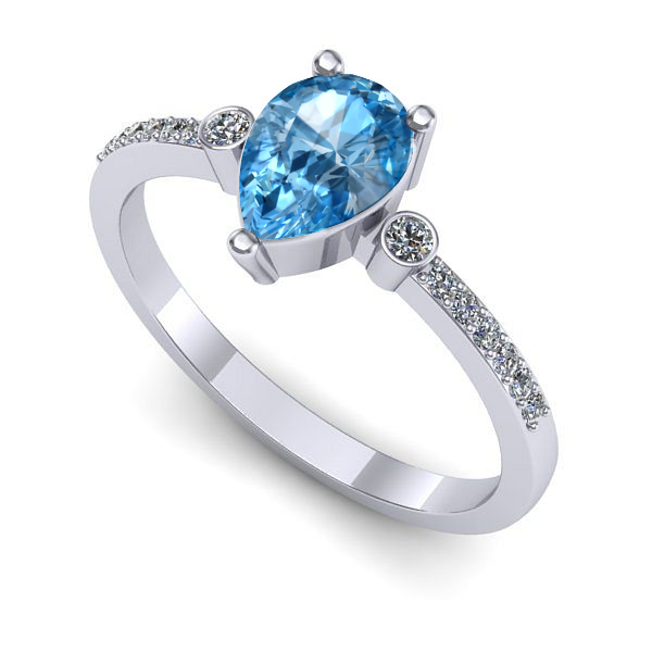 Inel din aur alb cu topaz blue