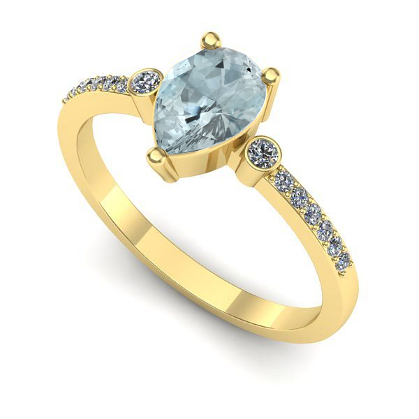 Inel logodna din aur galben cu aquamarin