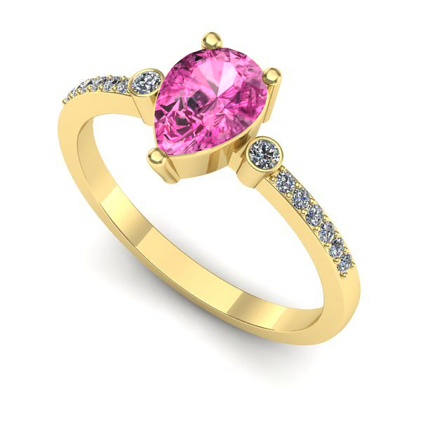 Inel logodna din aur galben cu safir roz