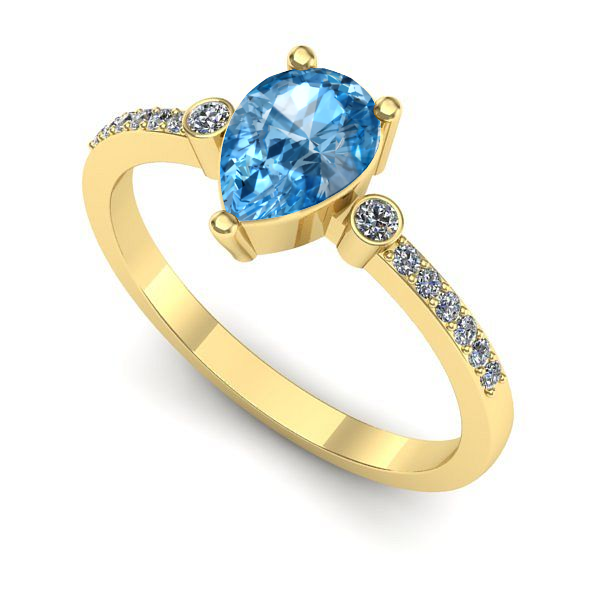Inel logodna din aur galben cu topaz blue