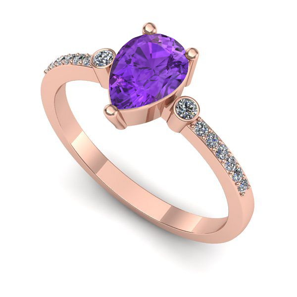 Inel logodna din aur roz cu ametist