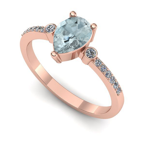 Inel logodna din aur roz cu aquamarin