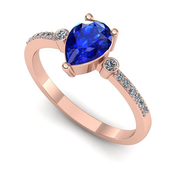 Inel de logodna din aur roz cu safir