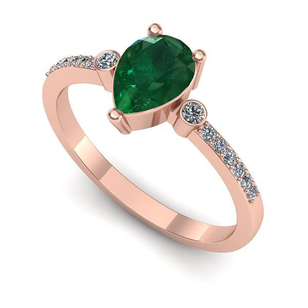 Inel logodna din aur roz cu smarald