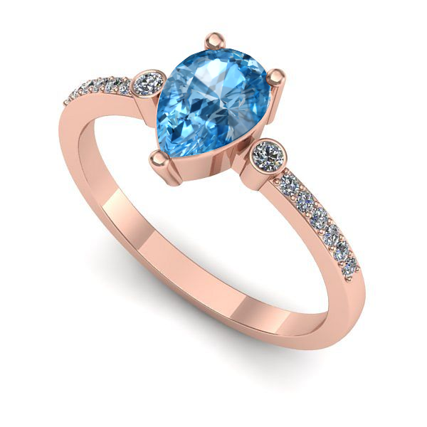 Inel de logodna din aur roz cu topaz blue