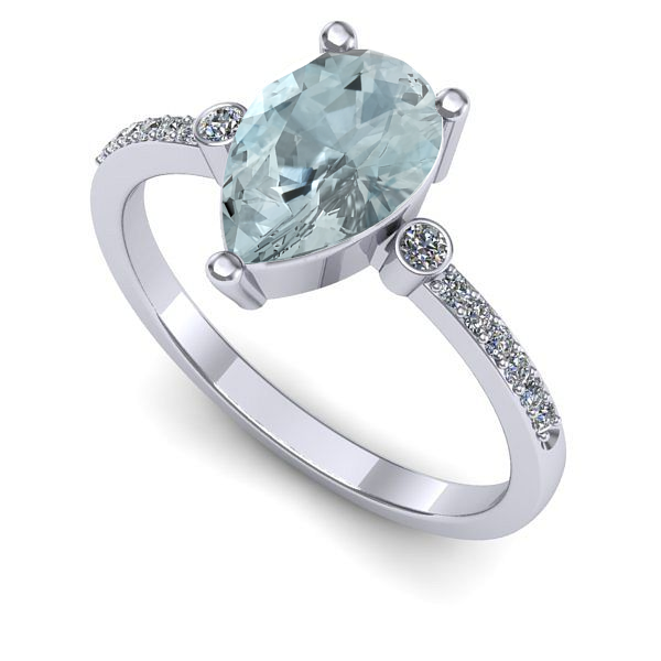 Inel logodna din aur alb cu aquamarin