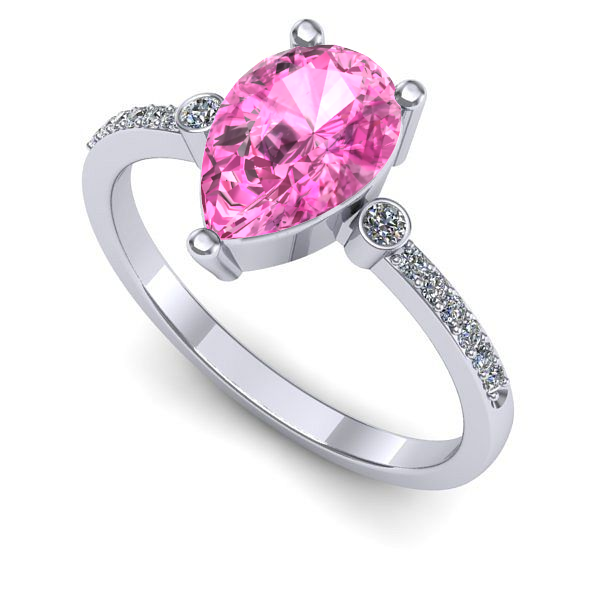 Inel logodna din aur alb cu safir roz