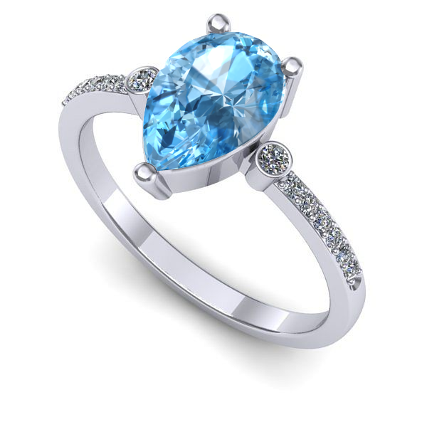 Inel logodna din aur alb cu topaz blue