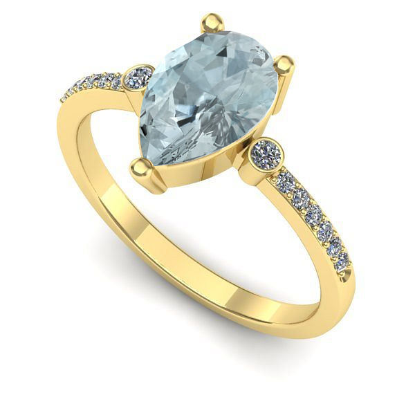 Inel logodna din aur galben cu aquamarin