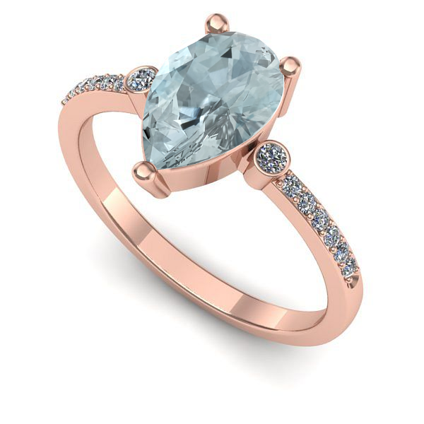 Inel de logodna din aur roz cu aquamarin