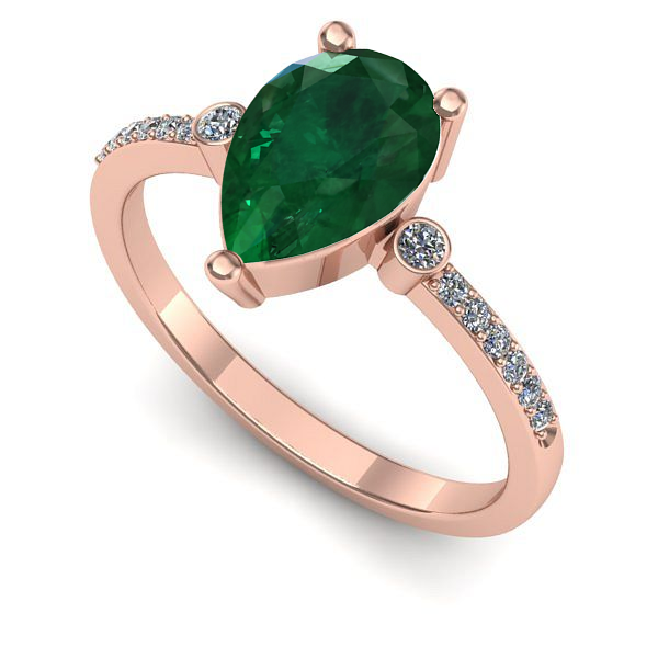 Inel de logodna din aur roz cu smarald