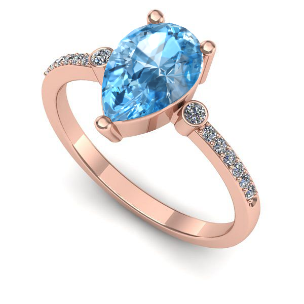 Inel logodna din aur roz cu topaz blue