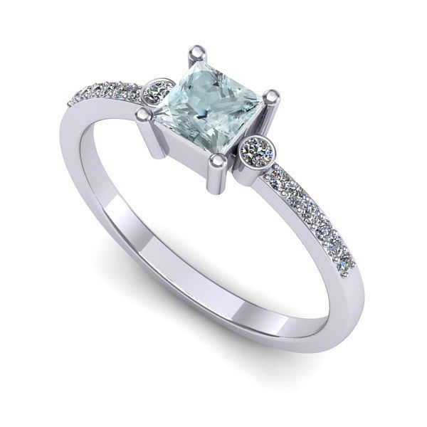 Inel de logodna din aur alb cu aquamarin