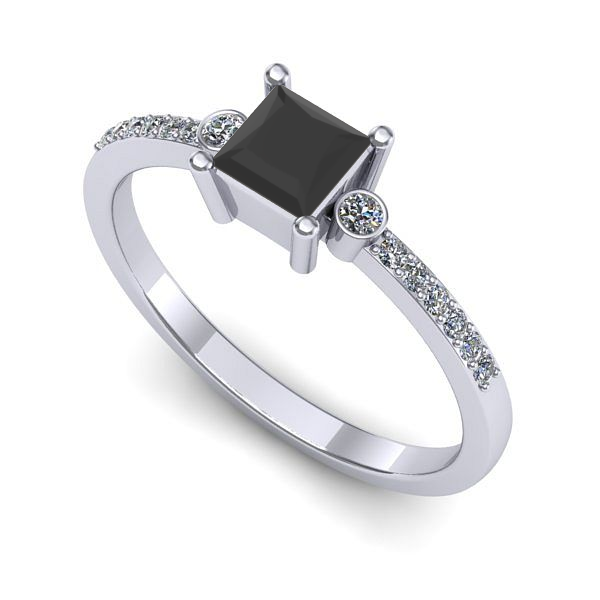 Inel logodna din aur alb cu diamant negru