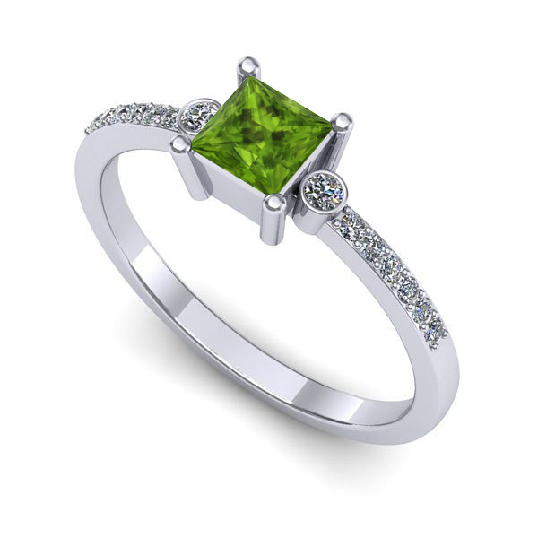 Inel logodna din aur alb cu peridot