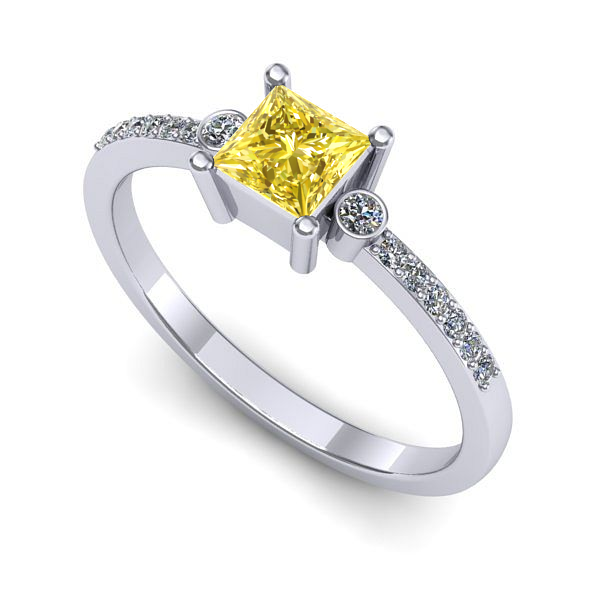 Inel logodna din aur alb cu safir galben