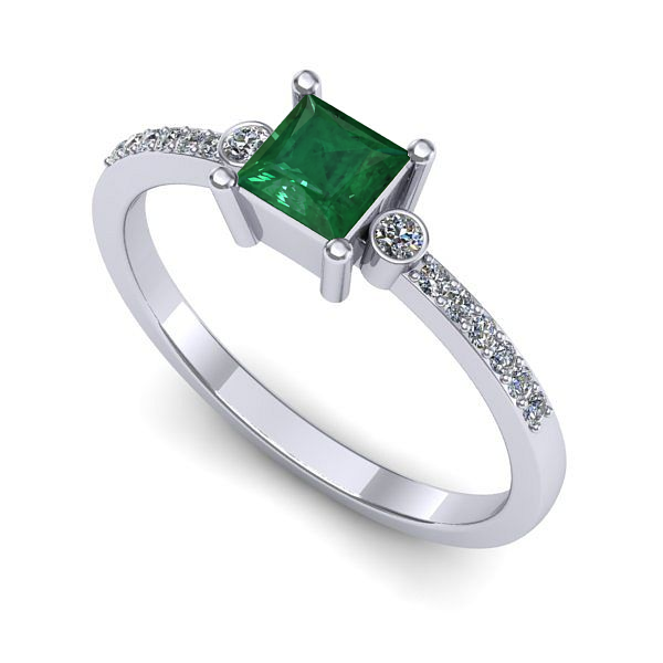 Inel logodna din aur alb cu smarald