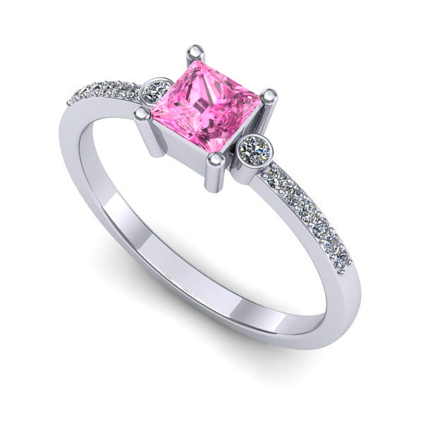 Inel logodna din aur alb cu safir roz