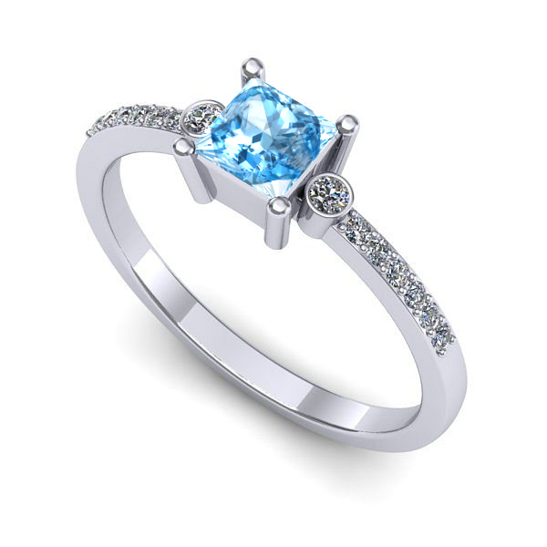 Inel de logodna din aur alb cu topaz blue