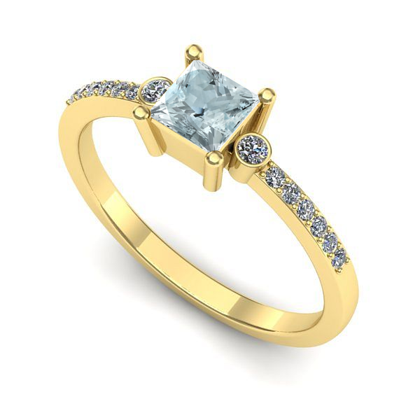 Inel de logodna din aur galben cu aquamarin