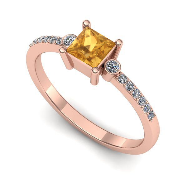Inel logodna din aur roz cu citrin