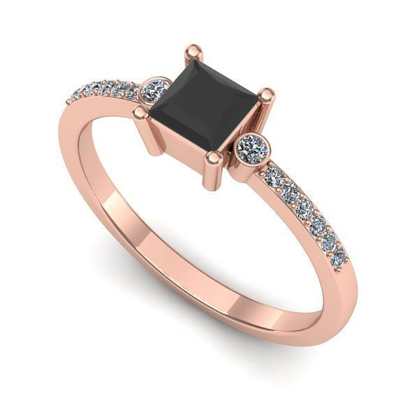 Inel de logodna din aur roz cu diamant negru