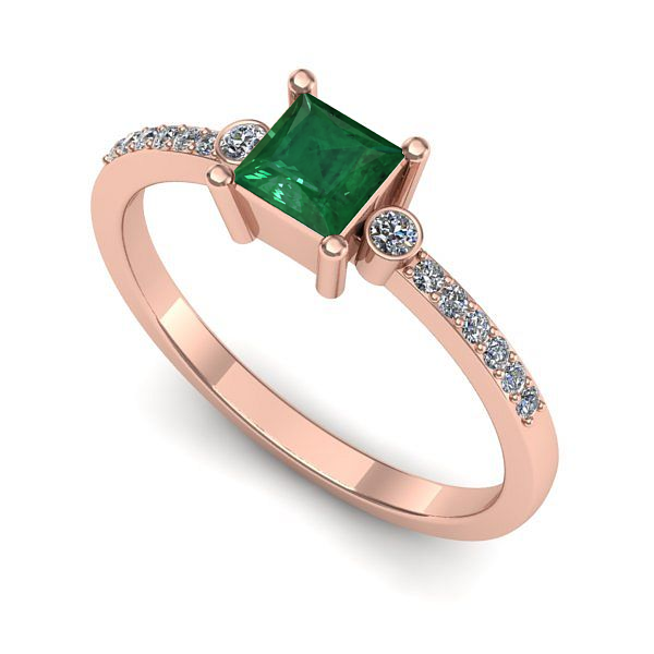 Inel de logodna din aur roz cu smarald