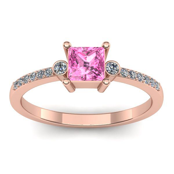 Inel cu safir roz patrat