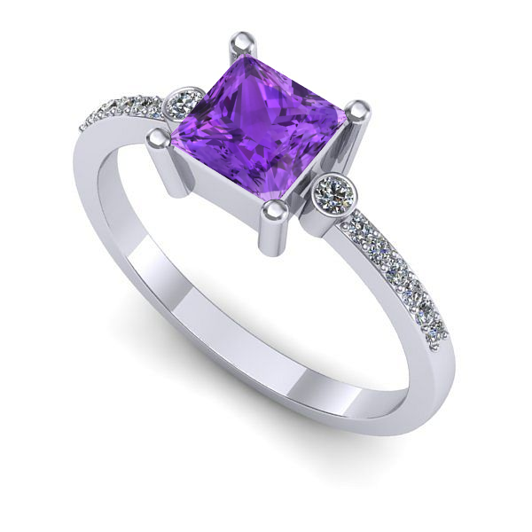 Inel logodna din aur alb cu ametist