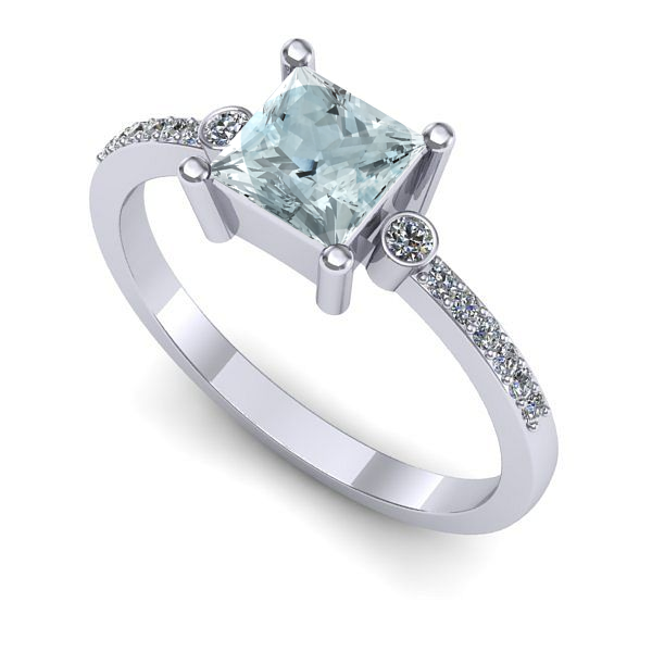 Inel din aur alb cu aquamarin