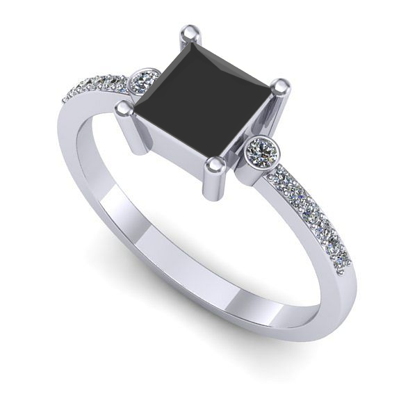 Inel de logodna din aur alb cu diamant negru