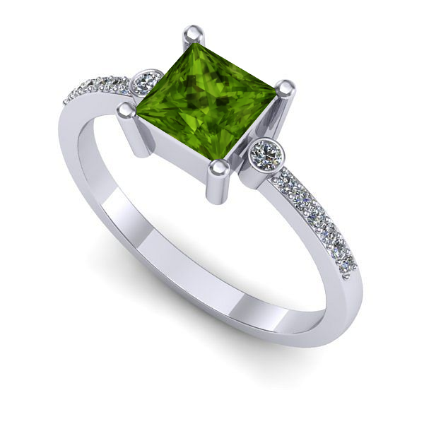 Inel logodna din aur alb cu peridot