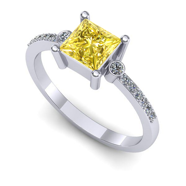 Inel de logodna din aur alb cu safir galben