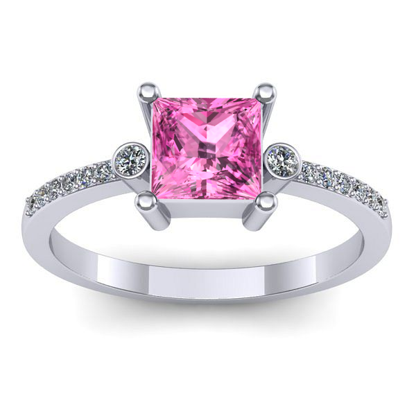 Inel logodna cu safir roz patrat