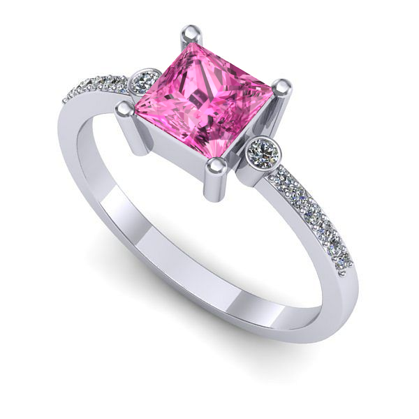 Inel de logodna din aur alb cu safir roz