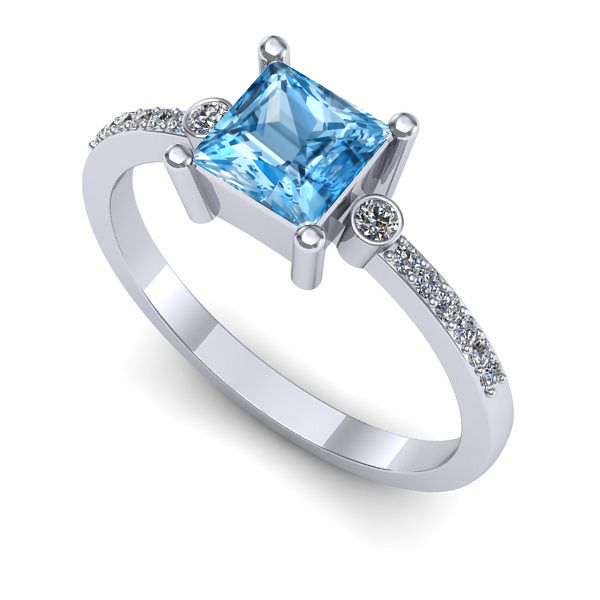 Inel logodna din aur alb cu topaz blue