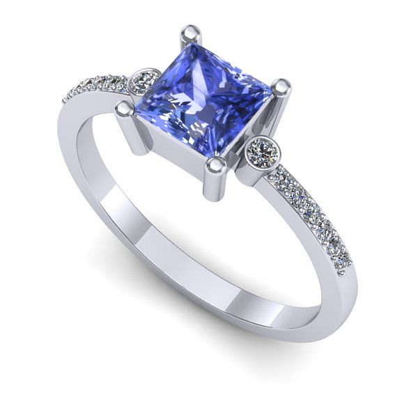 Inel logodna din aur alb cu tanzanit